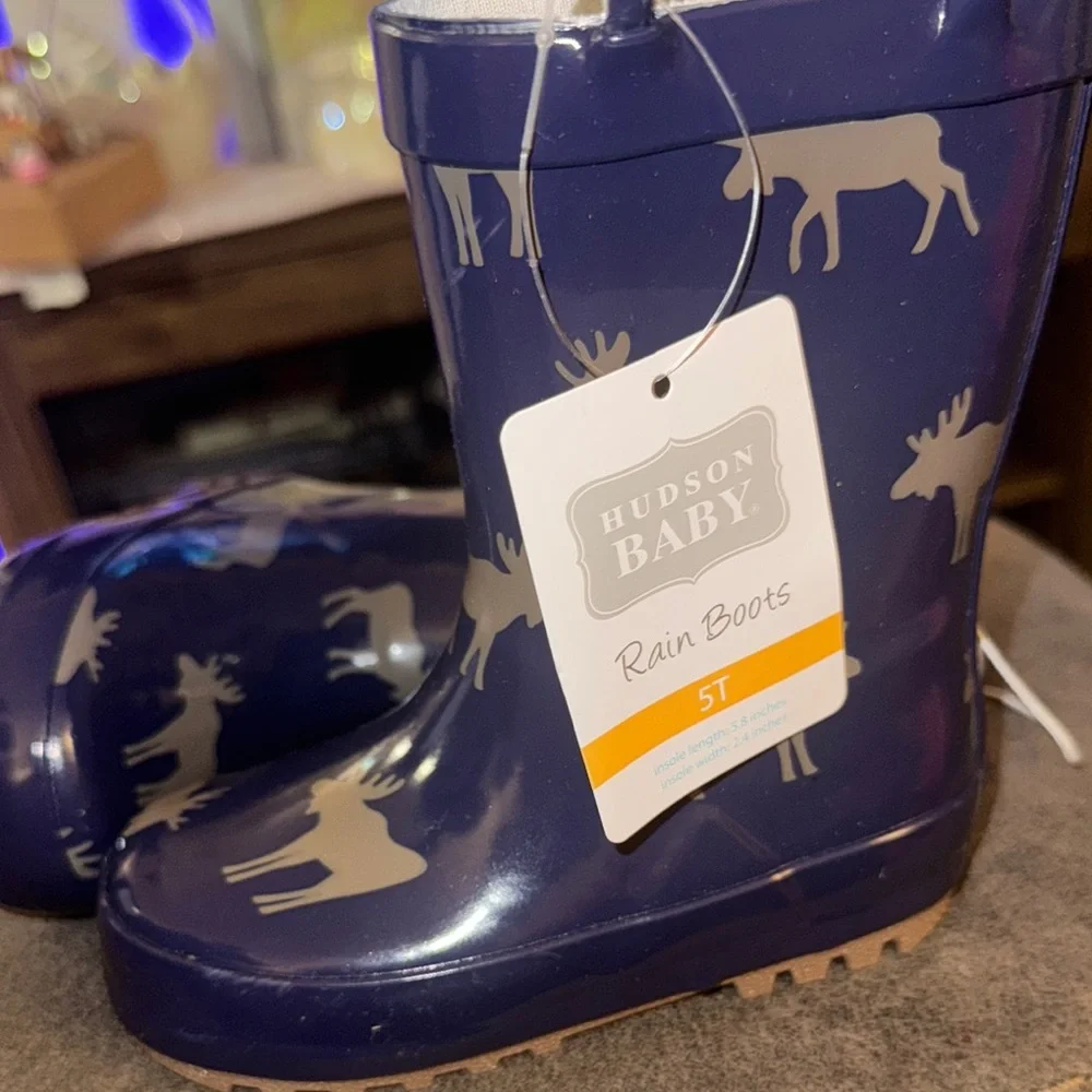 Hudson Baby Navy and Tan Kids Rain Boots‎